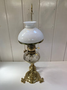 'Art Nouveau' Student Oil Lamp C.1905 in Un-Lacquered Polished Brass