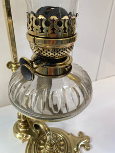 'Art Nouveau' Student Oil Lamp C.1905 in Un-Lacquered Polished Brass