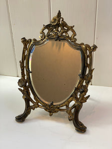 Art Nouveau Dressing Table Mirror with Poppies C.1905 in Lacquered Cast Brass