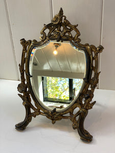Art Nouveau Dressing Table Mirror with Poppies C.1905 in Lacquered Cast Brass