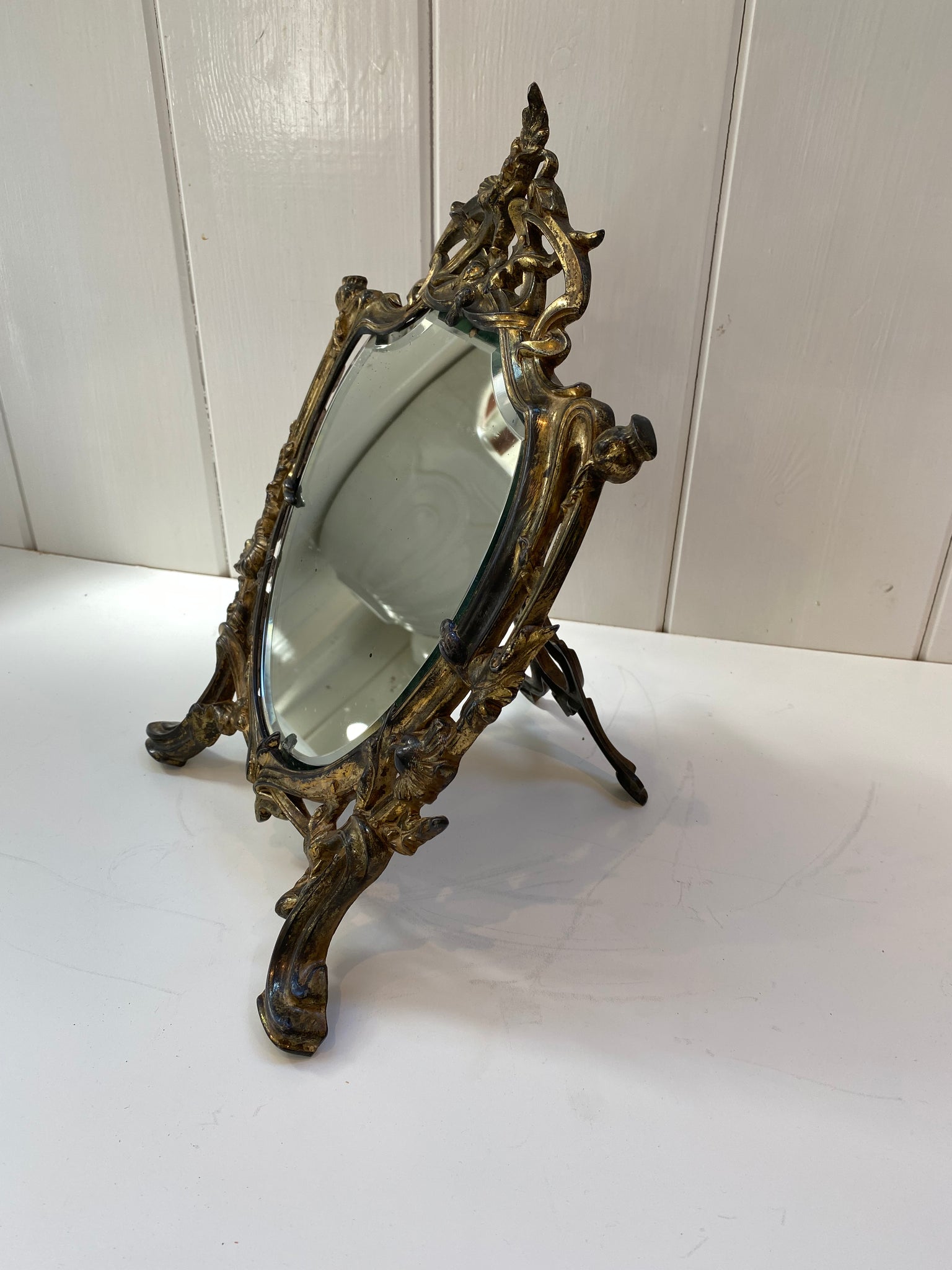 Art Nouveau Dressing Table Mirror with Poppies C.1905 in Lacquered Cast Brass