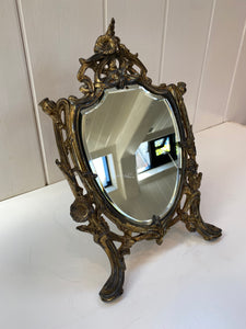 Art Nouveau Dressing Table Mirror with Poppies C.1905 in Lacquered Cast Brass