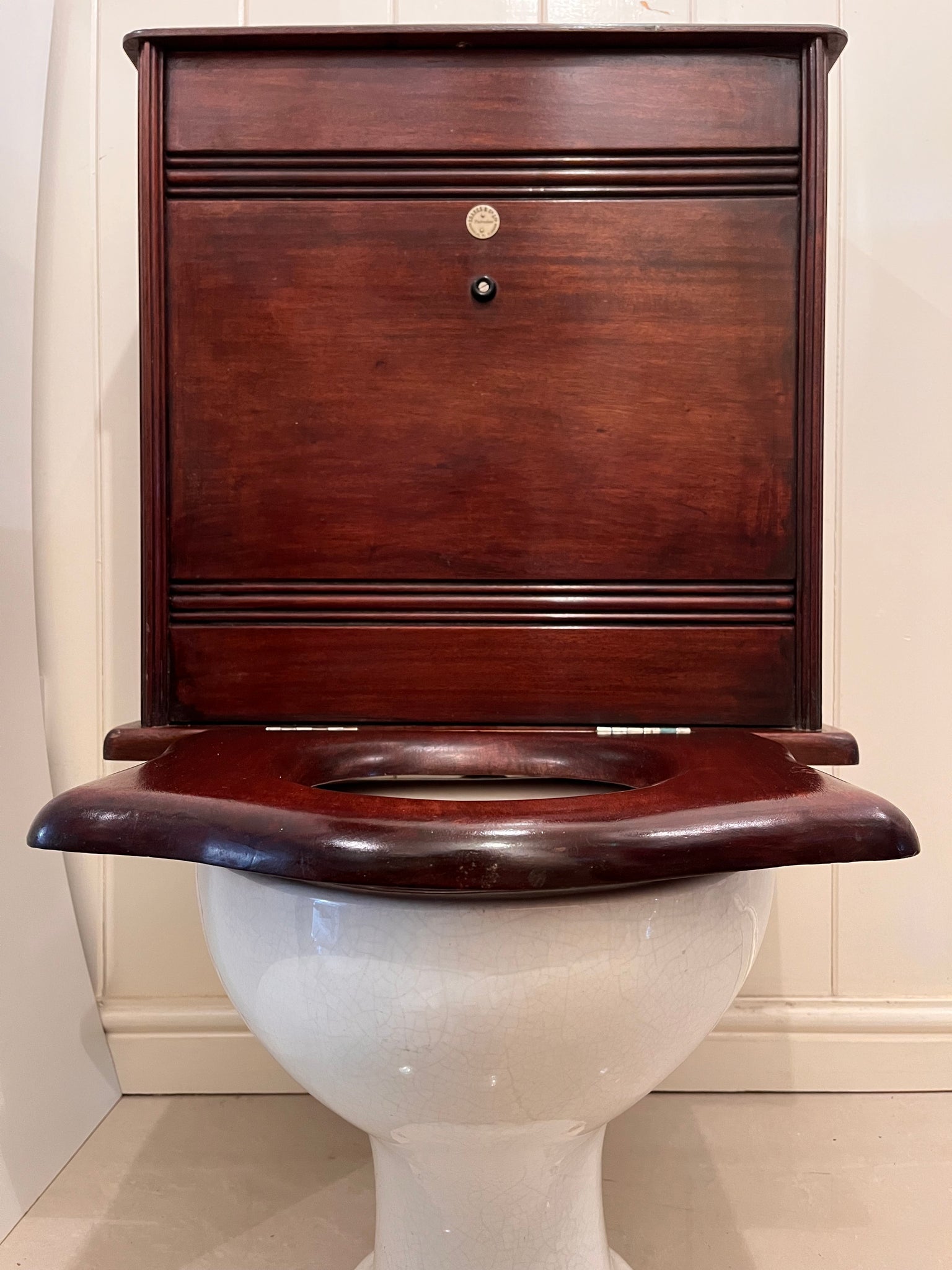 "ANGLIA" Washdown Closet by Shanks & Co Ltd C.1900 with a Mahogany Boxed in Cast Iron Cistern