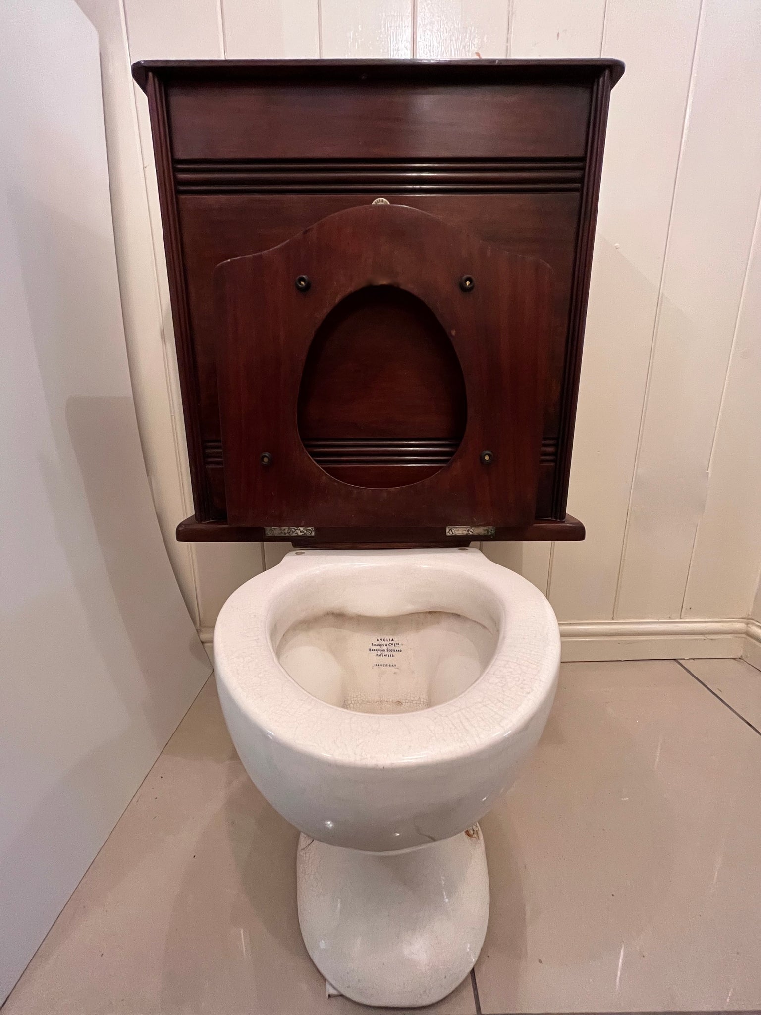 "ANGLIA" Washdown Closet by Shanks & Co Ltd C.1900 with a Mahogany Boxed in Cast Iron Cistern