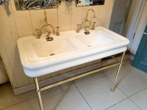 vintage french double basin on a brass stand c.1930