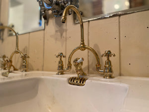 vintage french double basin on a brass stand c.1930