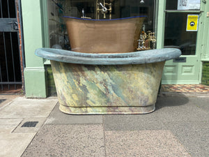 french antique copper bateau bath c.19th with original painted marble effect exterior