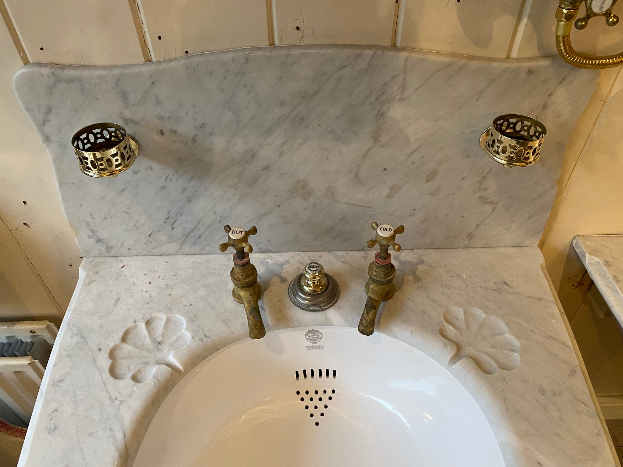 a pair of "simplex" carrara marble basins by j bolding c.1900