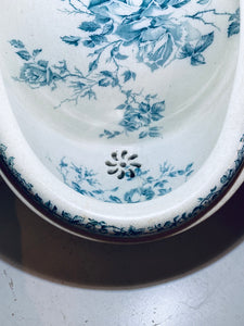victorian urinal with blue transfers of roses c.1890