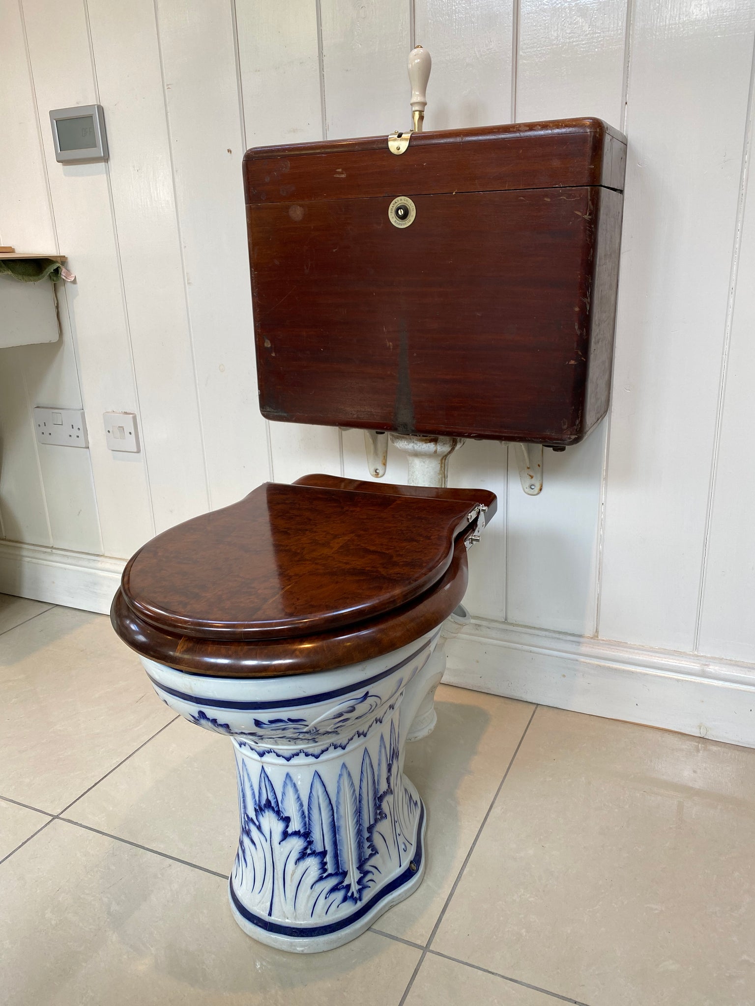 shanks compactum wc and copper-lined mahogany cistern c.1900