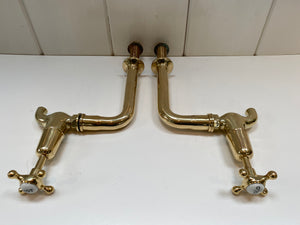 fully restored edwardian vintage bib taps mounted on new brass pedestals