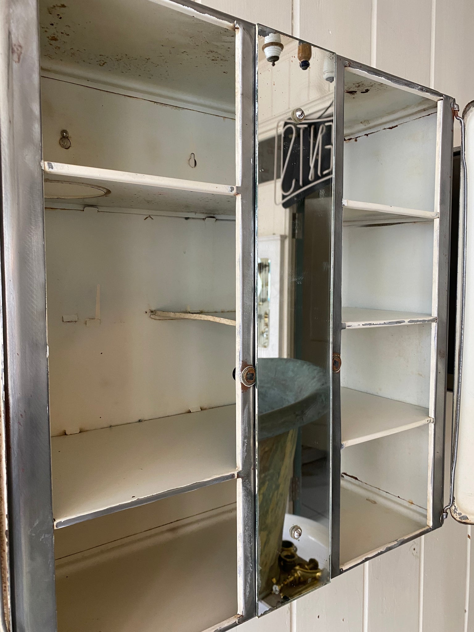 French Polished Metal Bathroom Cabinet with Mirror and Interior