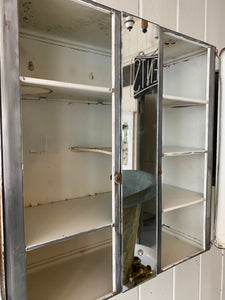 french polished metal bathroom cabinet with mirror and interior shelves c. 1950