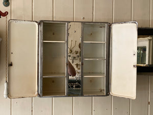 french polished metal bathroom cabinet with mirror and interior shelves c. 1950
