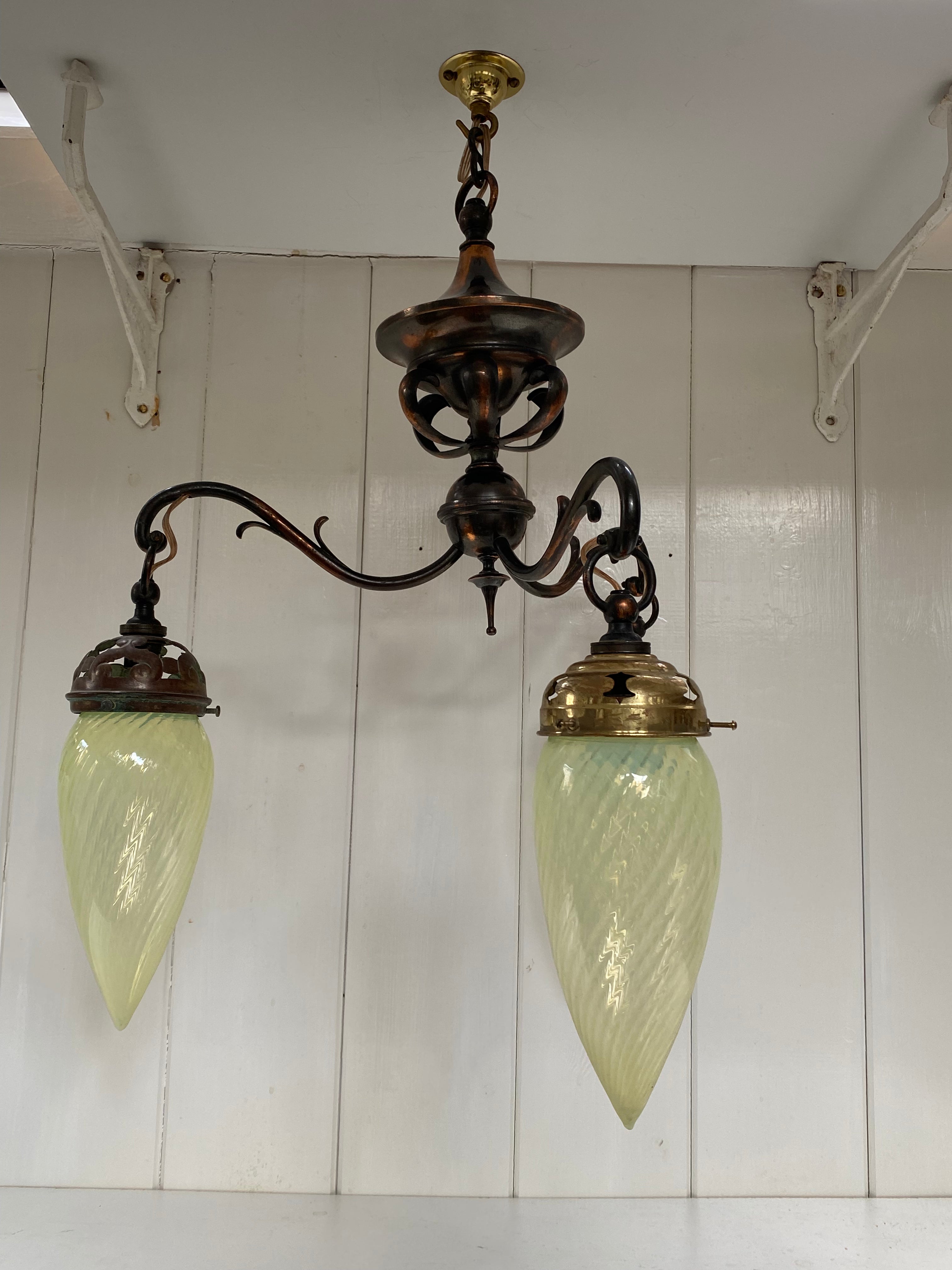 three arm art nouveau pendant lamp c.1910