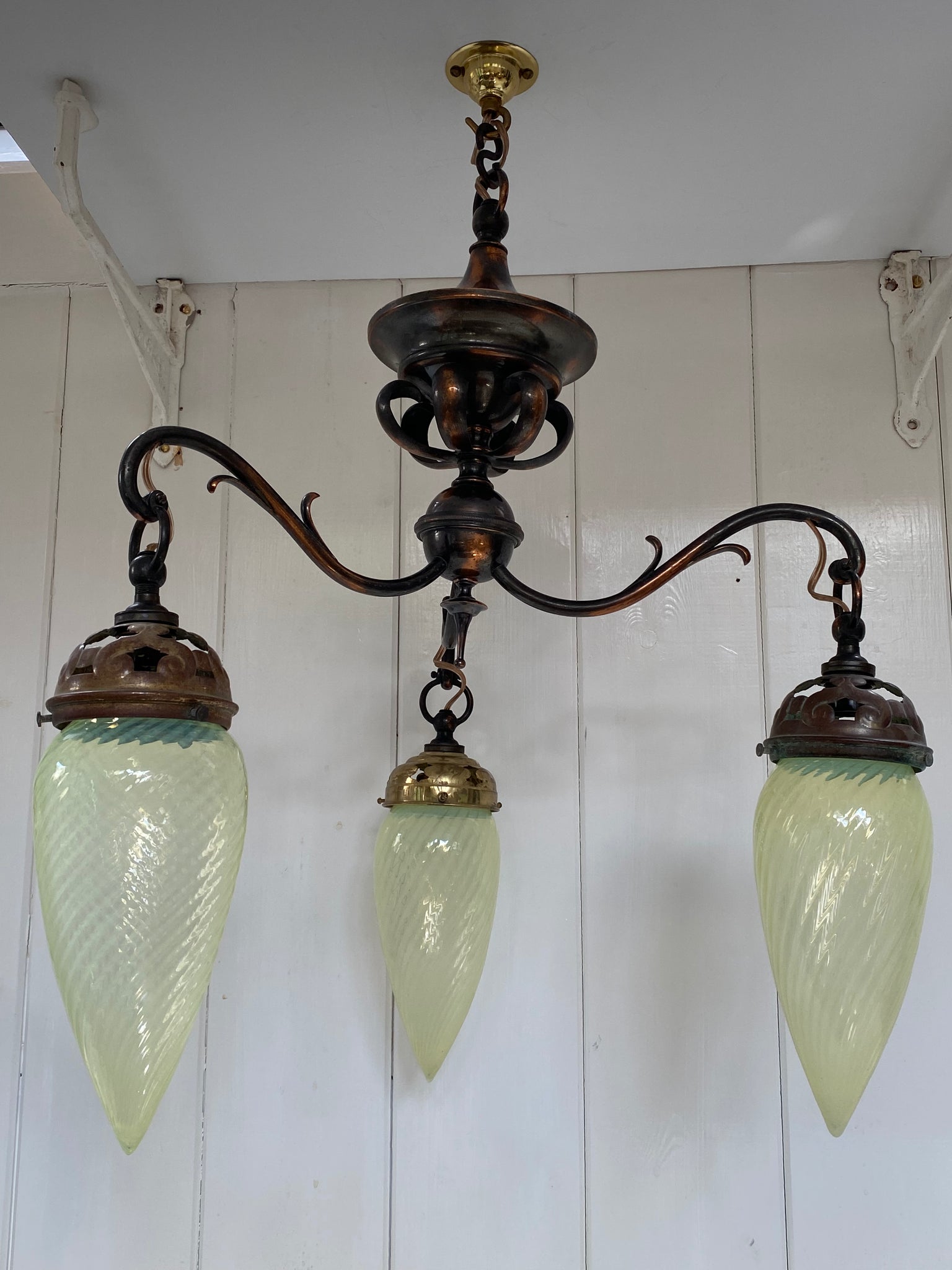 three arm art nouveau pendant lamp c.1910