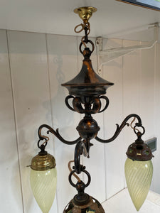 three arm art nouveau pendant lamp c.1910