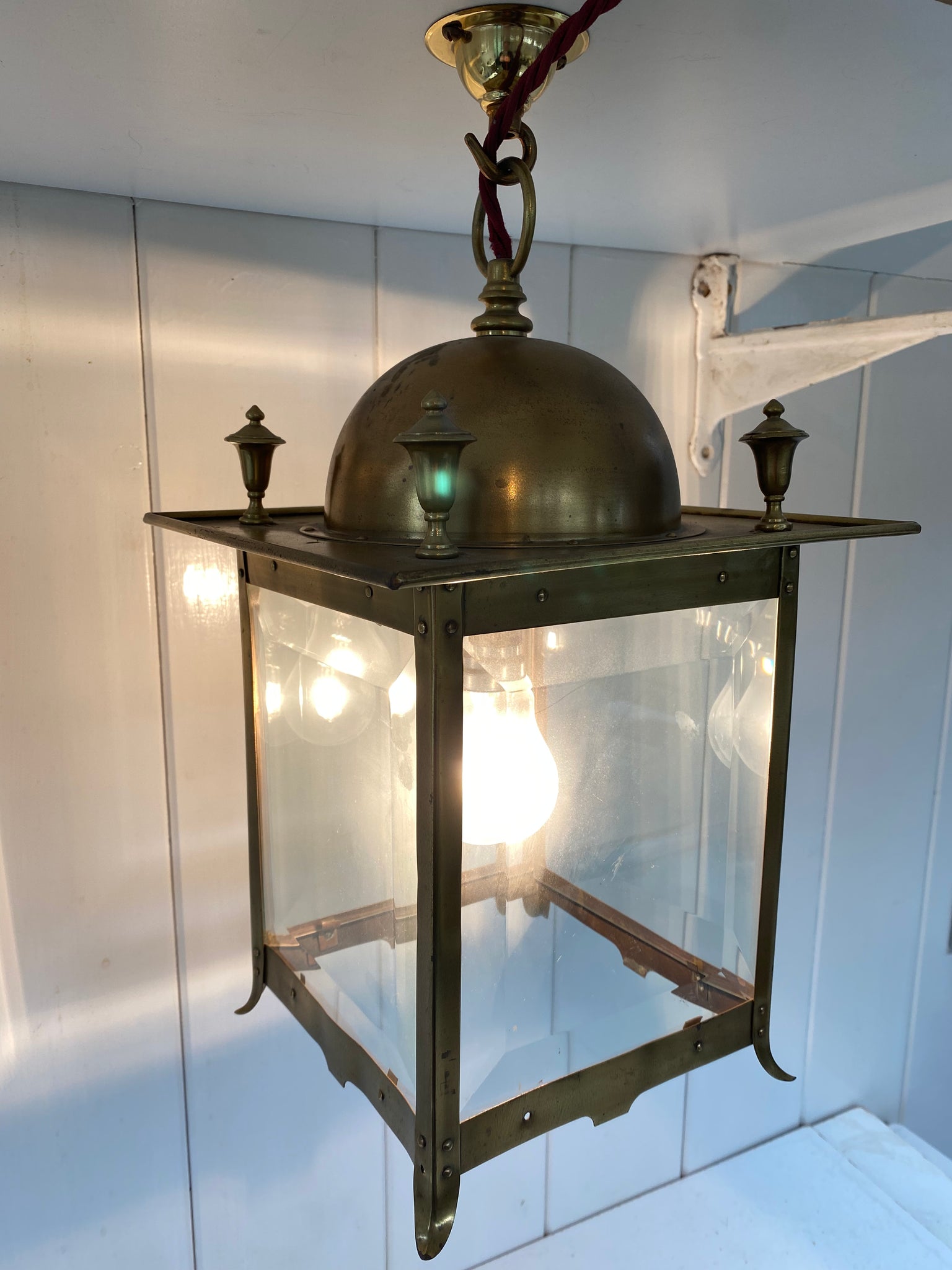 art nouveau hall lantern c.1905 with bevelled glass.