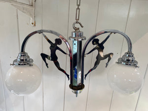 art deco 2 arm hanging lamp c.1930 in original chrome plate