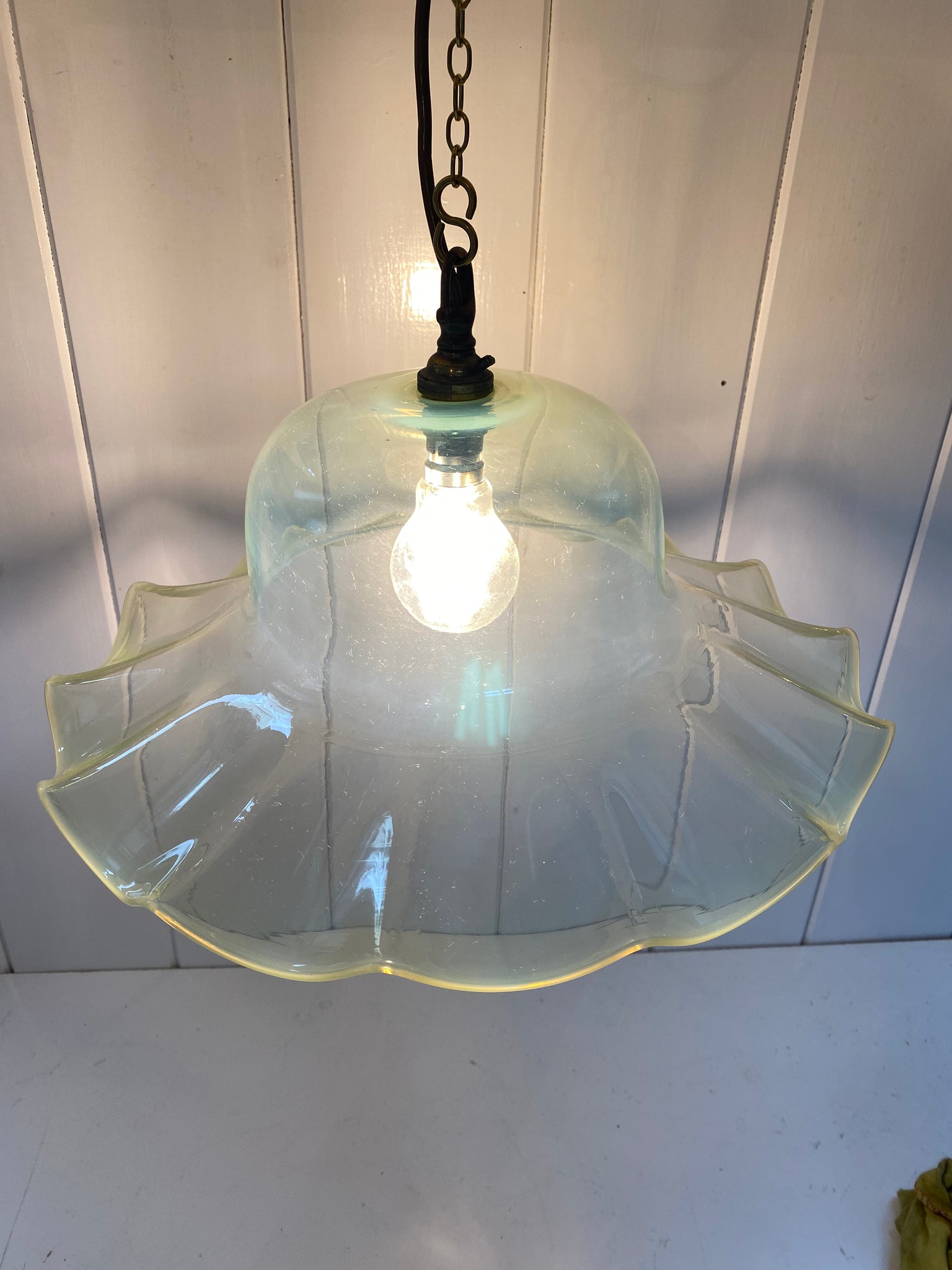 large vaseline pendant lampshade possibly 1970s