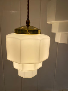 a pair of art deco nonagon (9 sided) milk glass lampshades c.1930