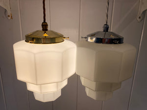 a pair of art deco nonagon (9 sided) milk glass lampshades c.1930