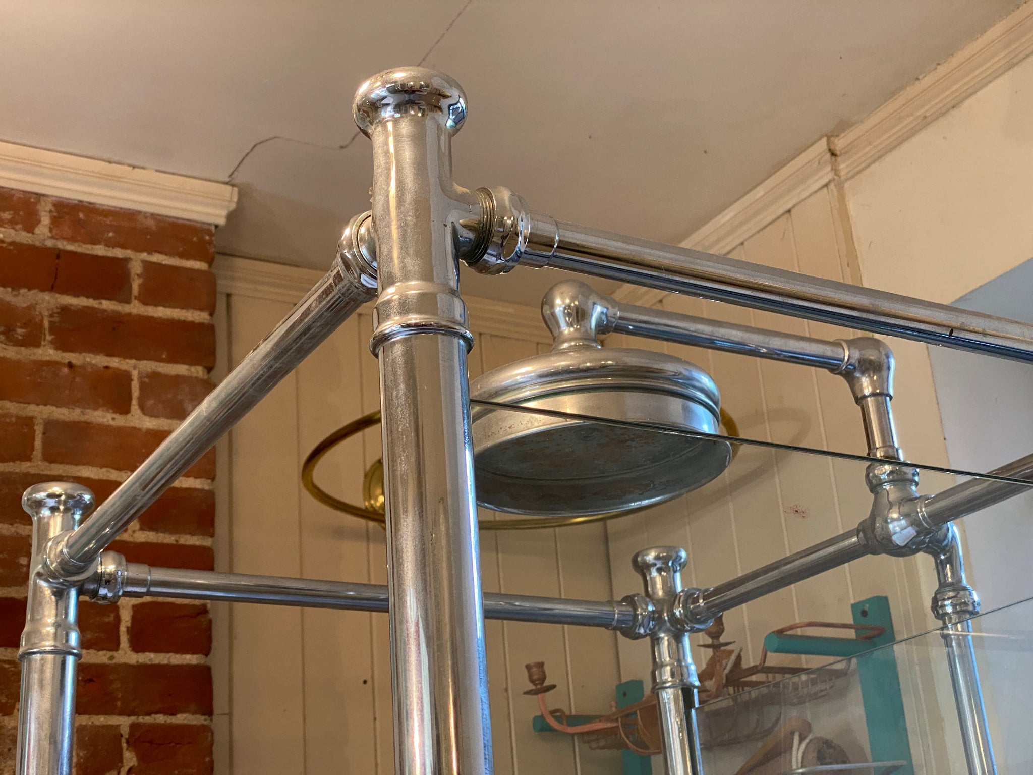 1930's cast iron shower bath with glass screens and chrome plated brassware
