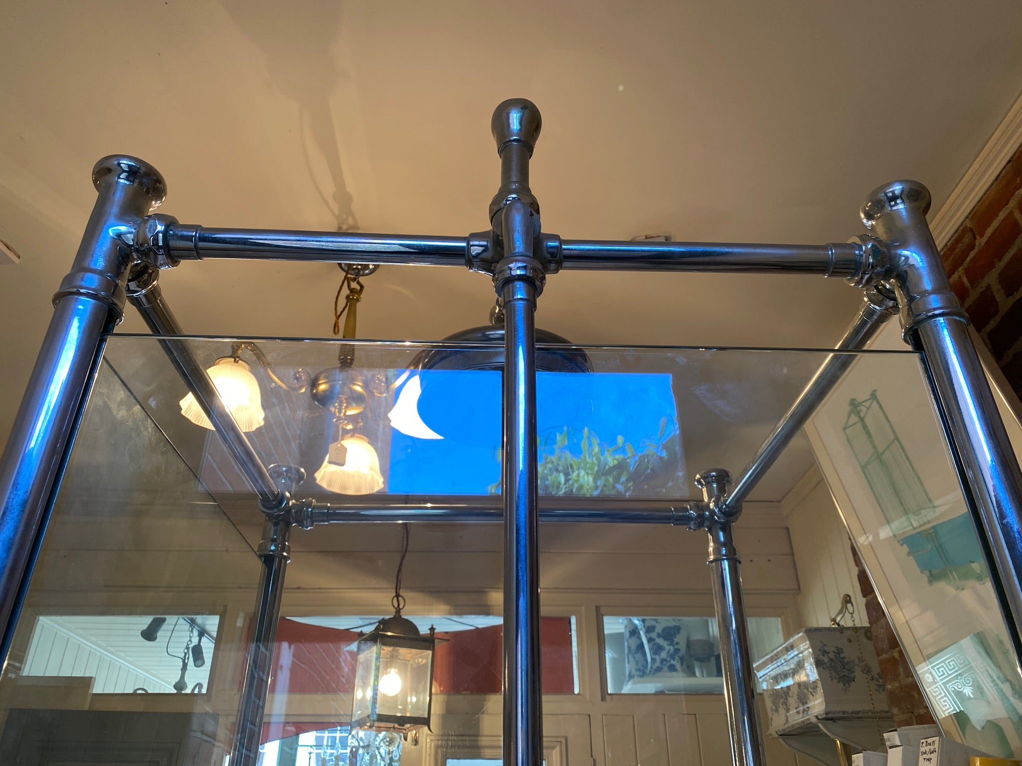 1930's cast iron shower bath with glass screens and chrome plated brassware