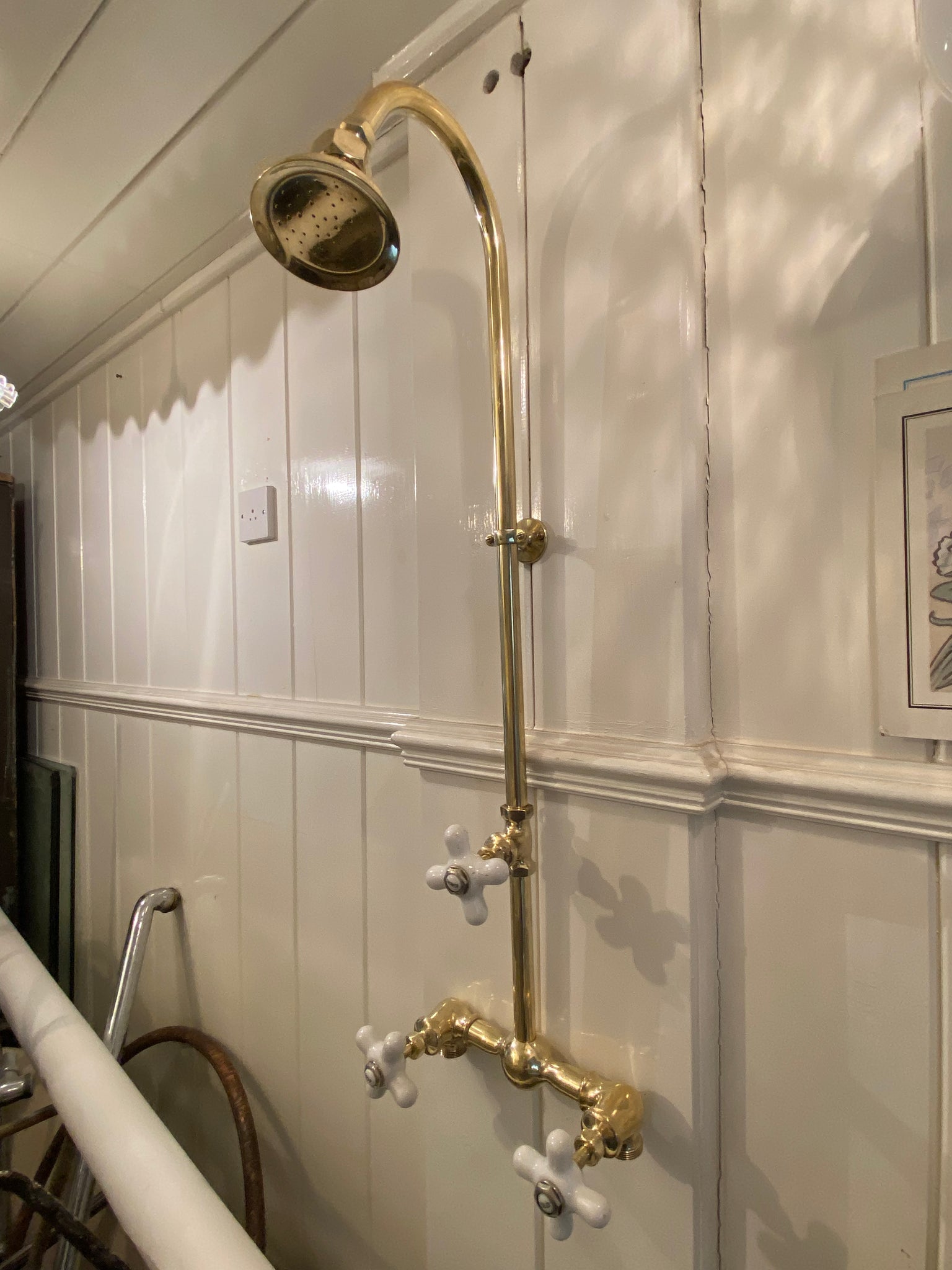 american porcelain-handled wall-fixing shower by american standard c. 1920