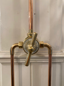 reversible french/english wall-fixing thermostatic shower c. 1950