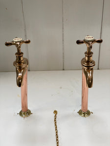 victorian bib-taps on copper pedestals with unusual red lettering c.1890