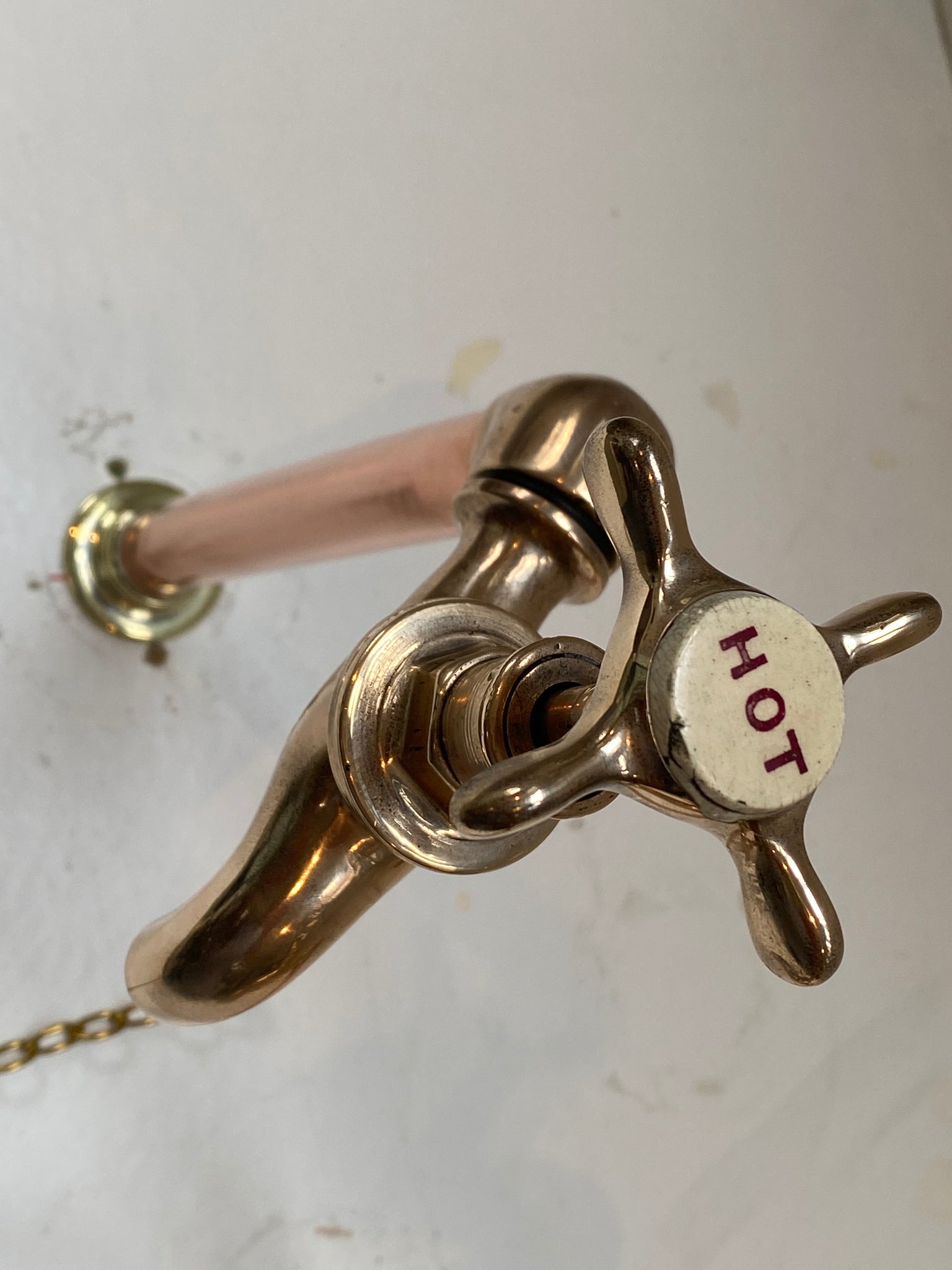 victorian bib-taps on copper pedestals with unusual red lettering c.1890