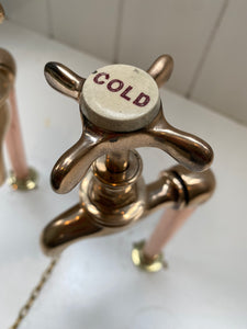 victorian bib-taps on copper pedestals with unusual red lettering c.1890