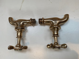 victorian bib-taps on copper pedestals with unusual red lettering c.1890