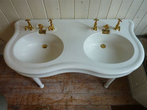 "serpentine-fronted'' french double basin by j.delafon, paris c.1900. original glaze in good condition