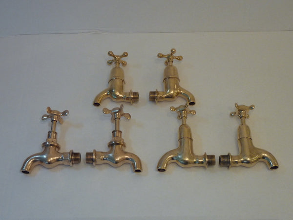3 pairs of bib taps in polished brass