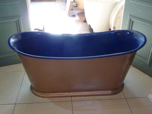 indigo blue enamelled cast iron french bateau bath c.1890