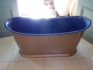 indigo blue enamelled cast iron french bateau bath c.1890
