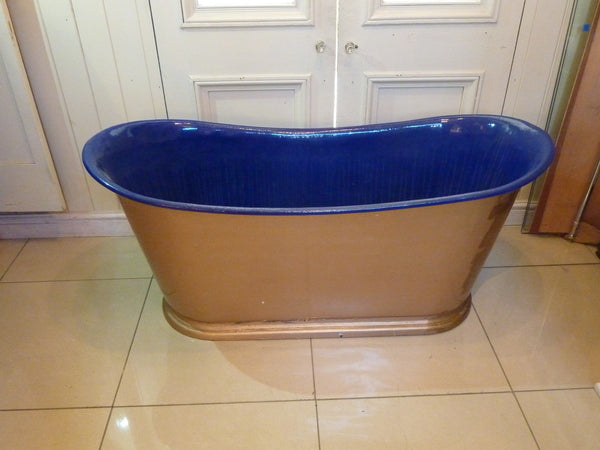 indigo blue enamelled cast iron french bateau bath c.1890