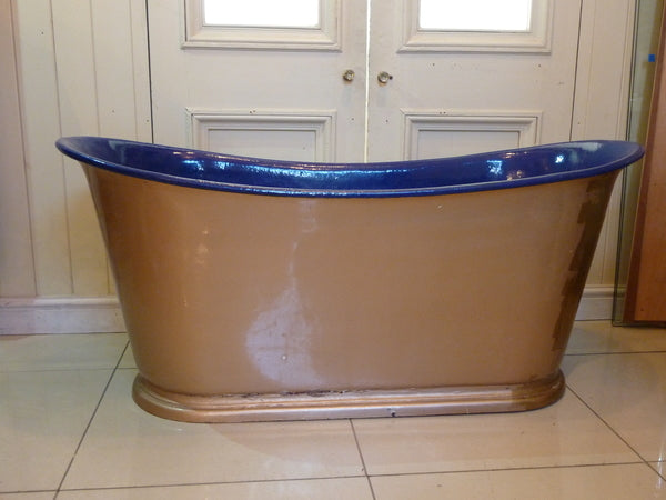 indigo blue enamelled cast iron french bateau bath c.1890