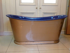 indigo blue enamelled cast iron french bateau bath c.1890