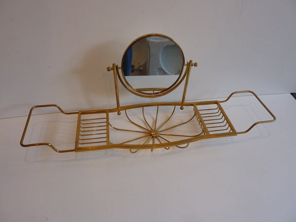 polished brass bath bridge with 2-sided mirror c.1950