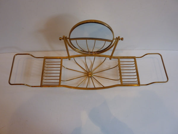 polished brass bath bridge with 2-sided mirror c.1950