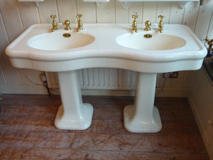 bow-fronted double basin on 2 pedestals by porcher, paris c.1900